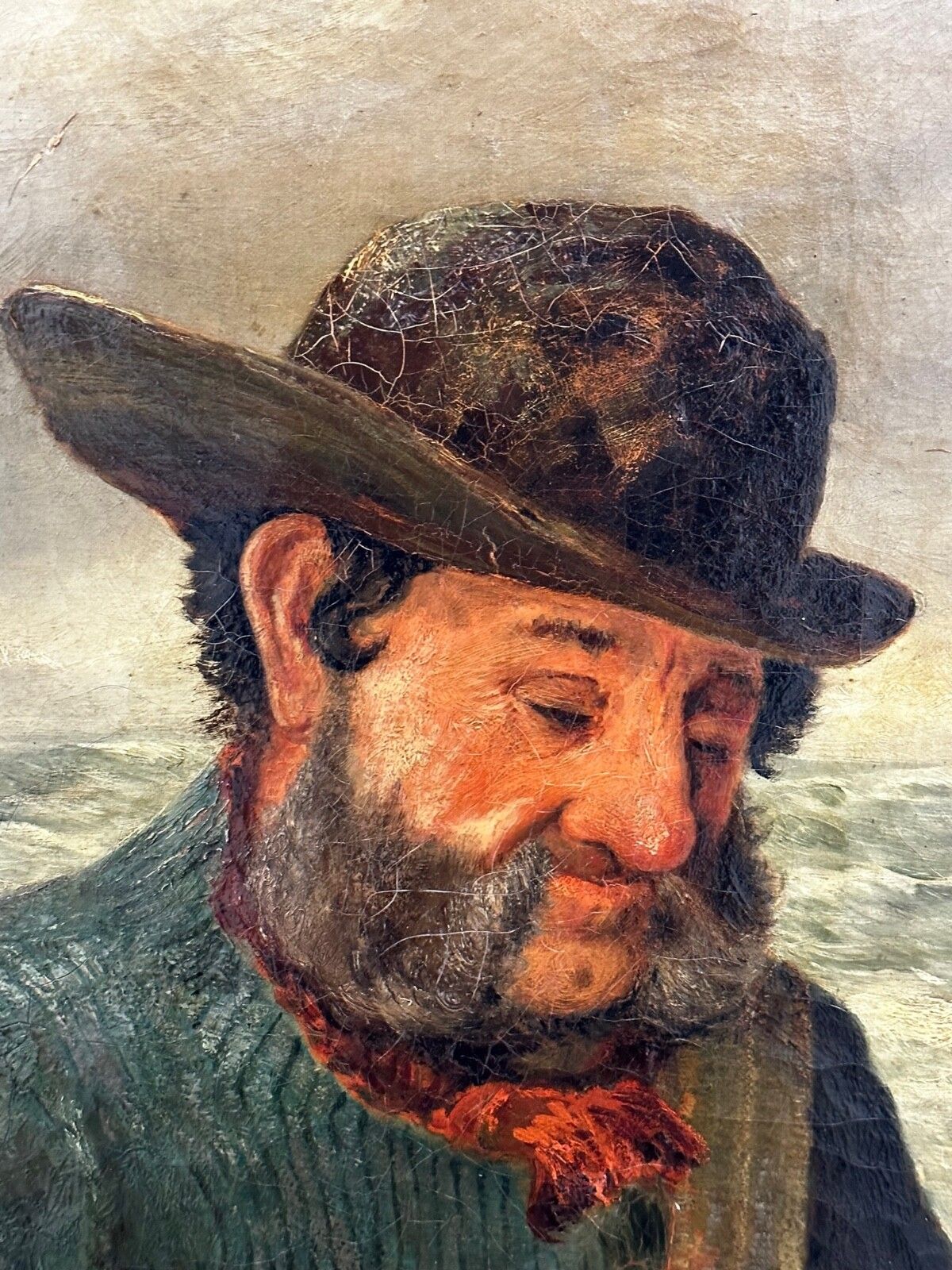 19th Century Marine Oil Painting Portrait Cornish Fisherman Hooked Catch By Richard Harry Carter photo vinterior