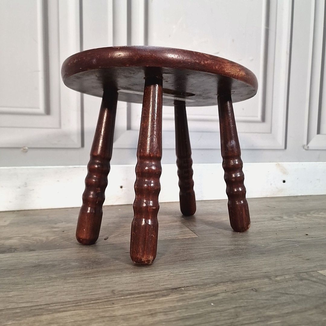 Vintage Wooden Mini Stool Rustic Farmhouse Seat Small Footrest Primitive Milking