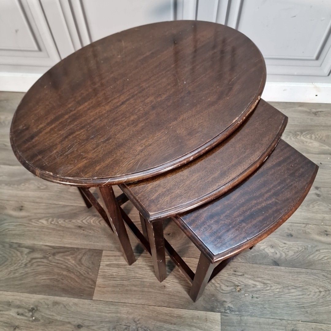 Vintage Nest Of Tables Oval Dark Wood Nesting Utility Side Set 3 Cc41 Retro Mcm photo furniture