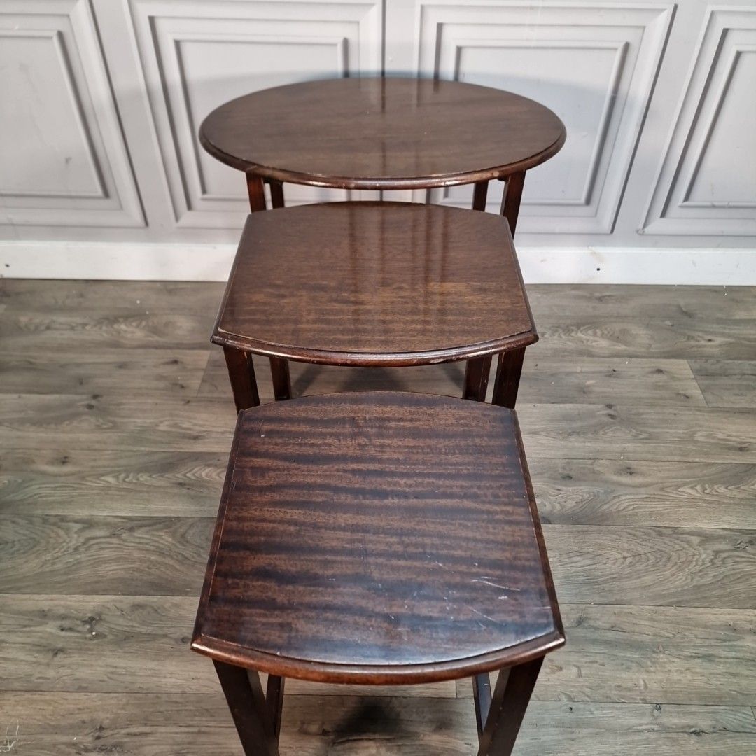 90.0 Vintage Nest Of Tables Oval Dark Wood Nesting Utility Side Set 3 Cc41 Retro Mcm photo