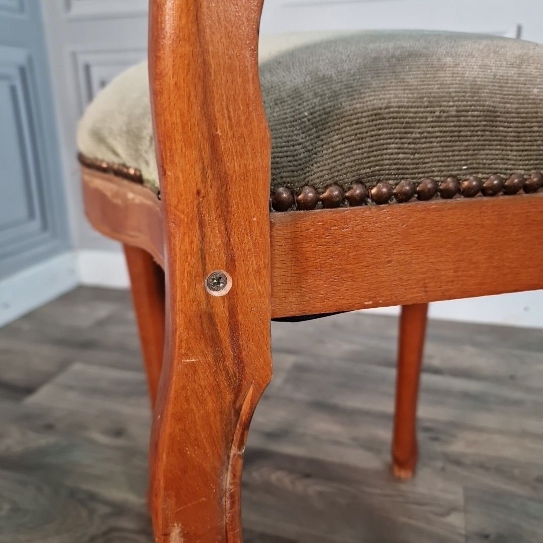 photo buy Antique Style Bedroom Chair Button Back Louis Rococo Carved Wooden Seat Vintage