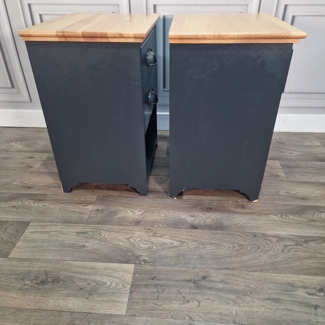 photo vinterior Contemporary Pair Bedside Tables Cabinets Solid Wood Tops Two Drawers Vintage
