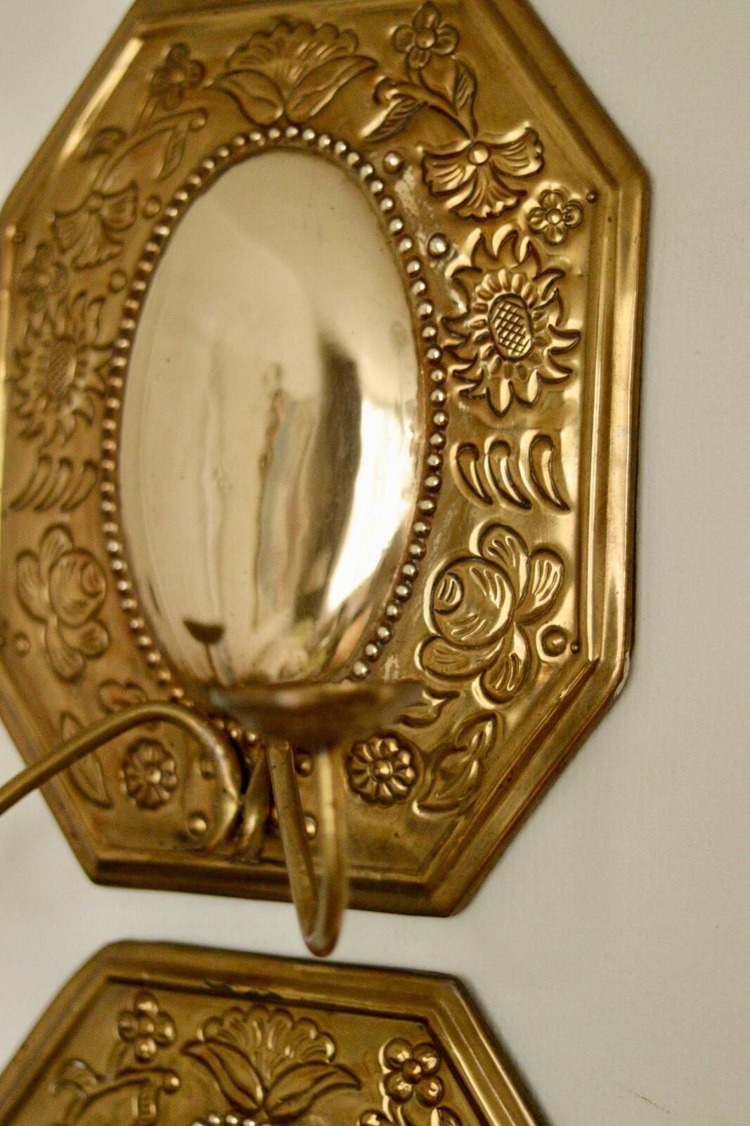 Pair Of Mid Century Swedish Brass Octagonal Double Arm Sconces photo buy
