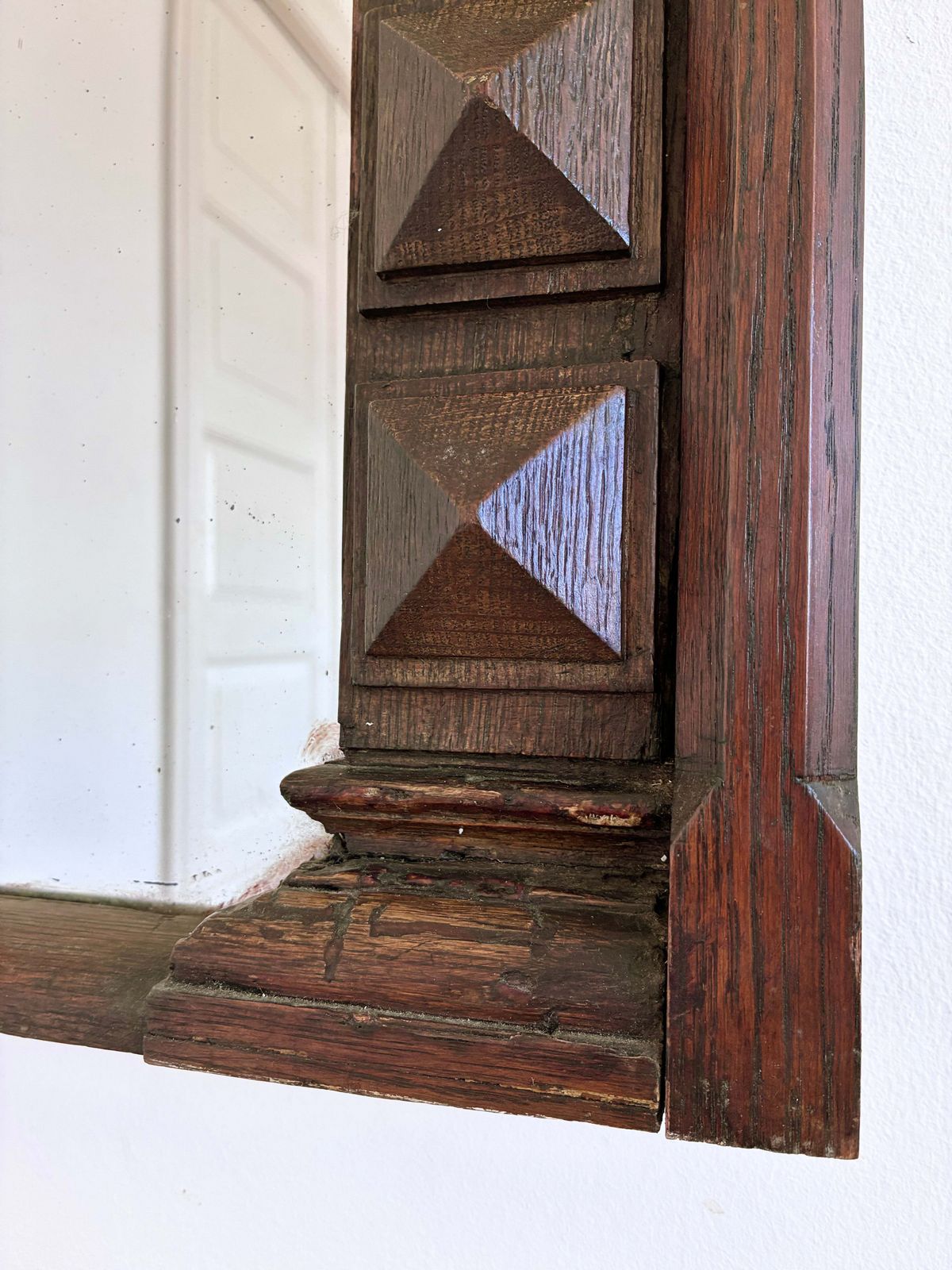 Antique Spanish Revival Oak Wall Mirror With Geometric Carving photo for sale