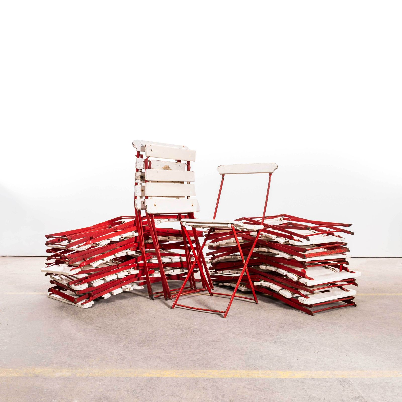 Garden Furniture 1950’s Slatted Red And White French Outdoor Folding Chairs photo