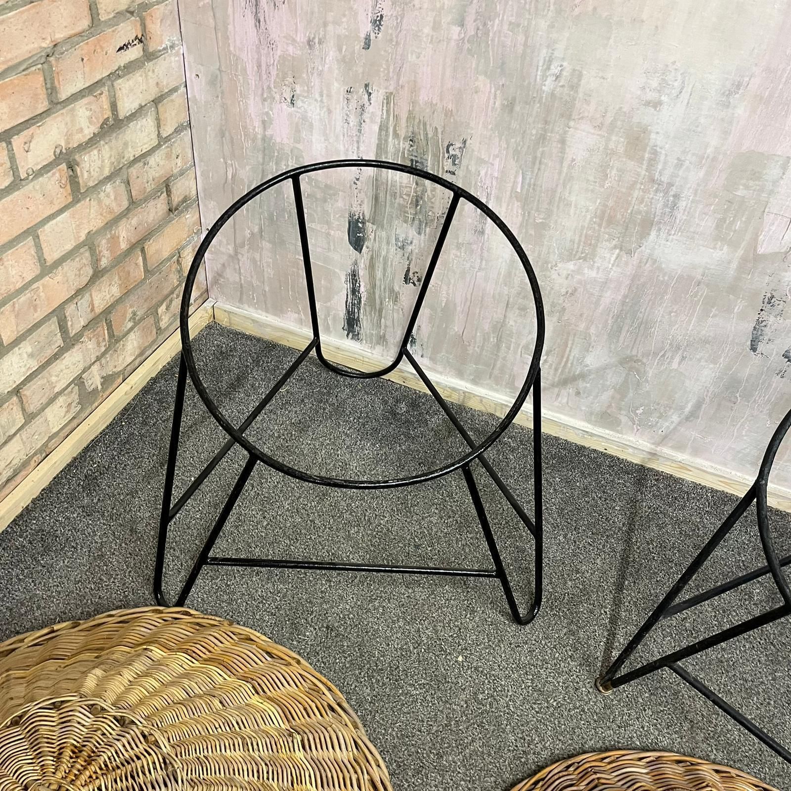 photo for sale Near Pair Mcm Bamboo Tub Chairs Black Metalwork Frames Style Of Roberto Mango