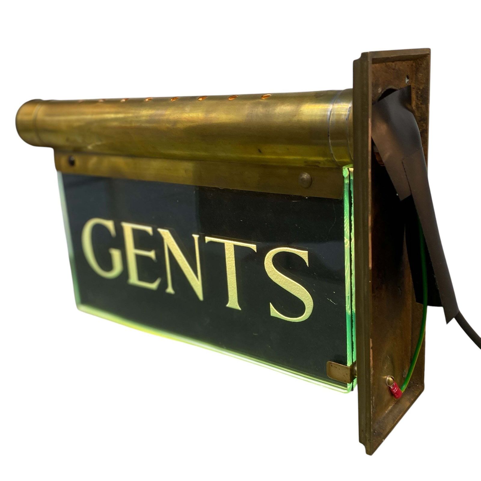 Antique "Internalite" Illuminated Brass Glass 'Gents' Wall Sign 1930s photo 745.0
