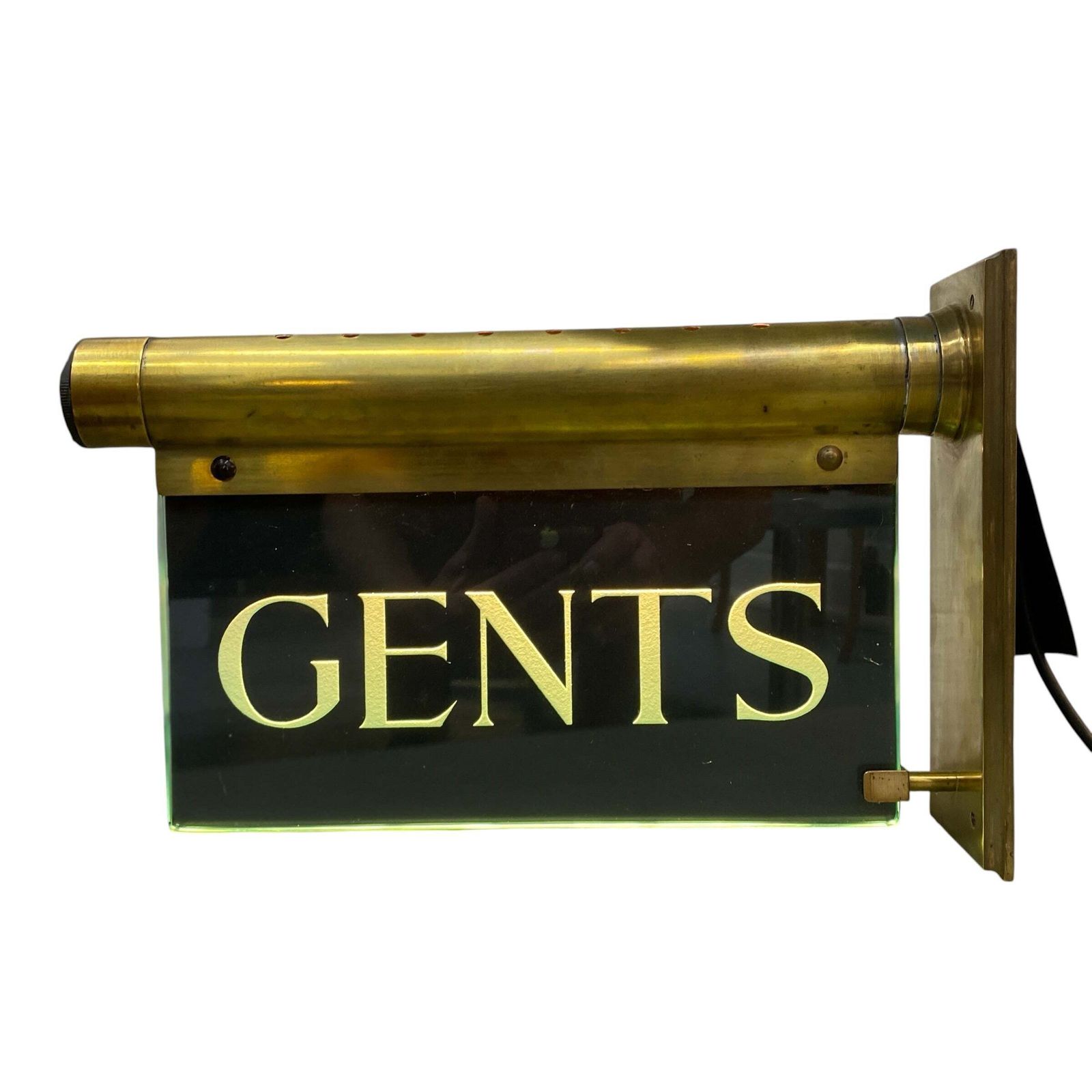 Antique "Internalite" Illuminated Brass Glass 'Gents' Wall Sign 1930s photo vinterior