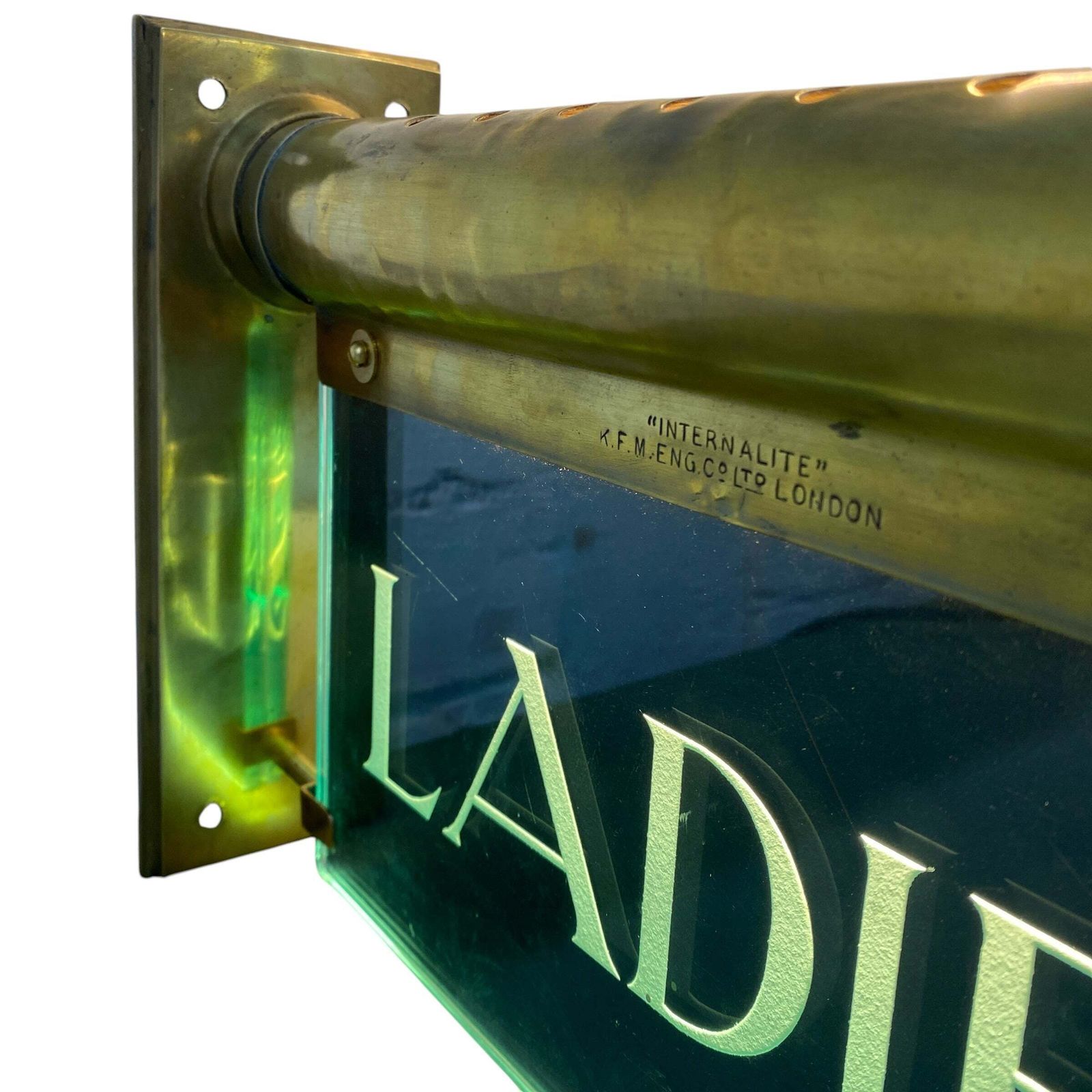 Antique "Internalite" Illuminated Brass Glass 'Ladies' Wall Sign 1930s photo 745.0