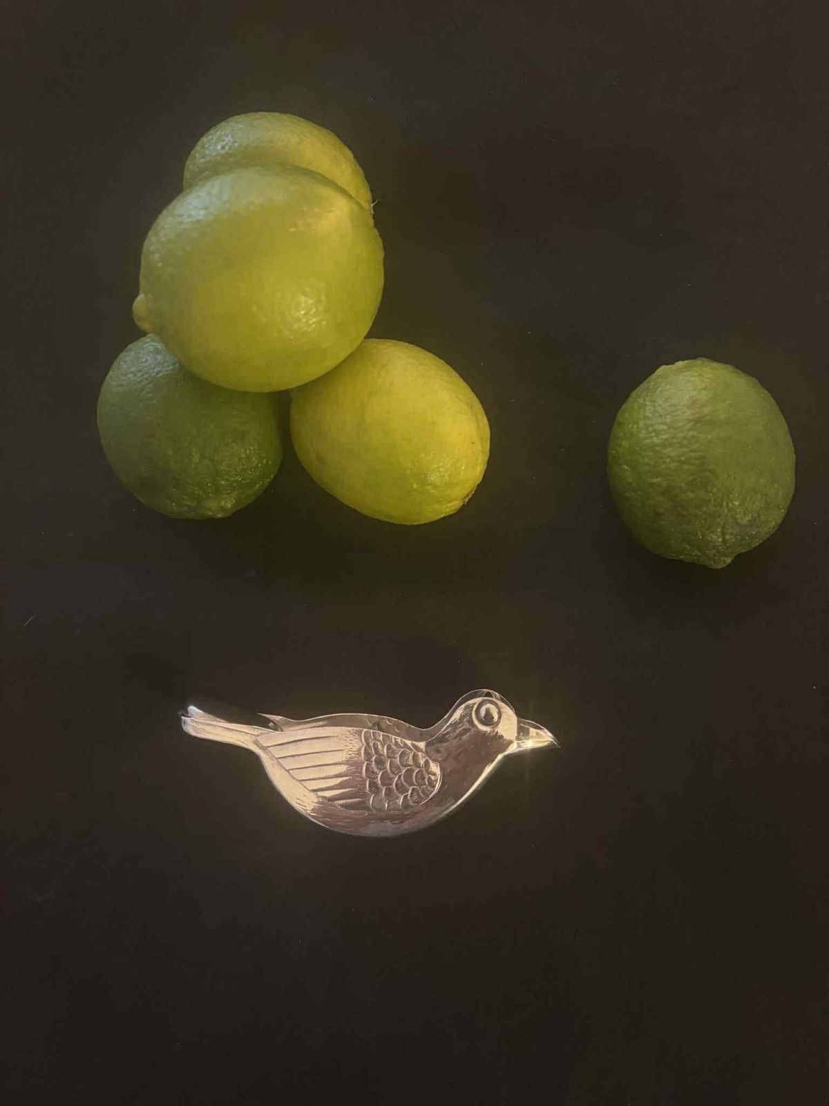Vintage verzilverde citruspers: Franse Art Deco vogeldecoratie photo furniture