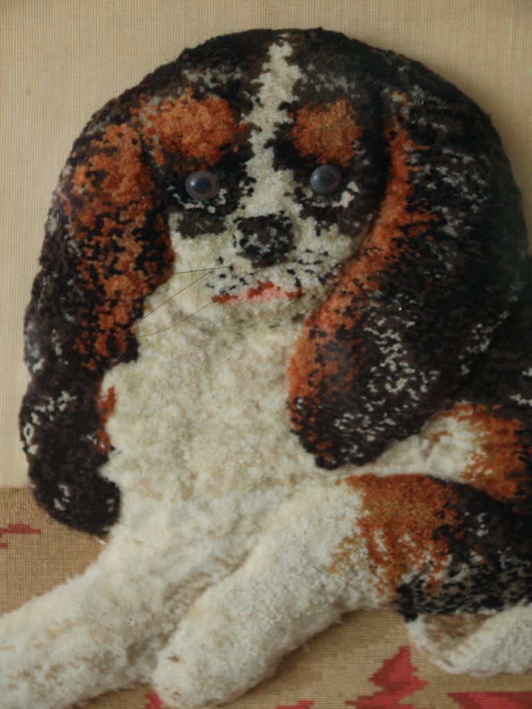 Large Framed 19th Century Folk Art Woolwork Of A King Charles Spaniel On A Cushion photo Art