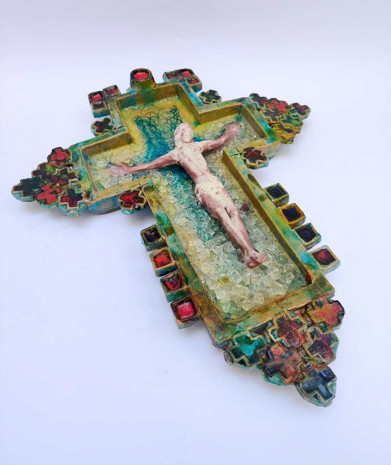 Rare Ceramic Crucifix, Vintage Italian Manufacture, 1950s, Mid Century Modern photo furniture
