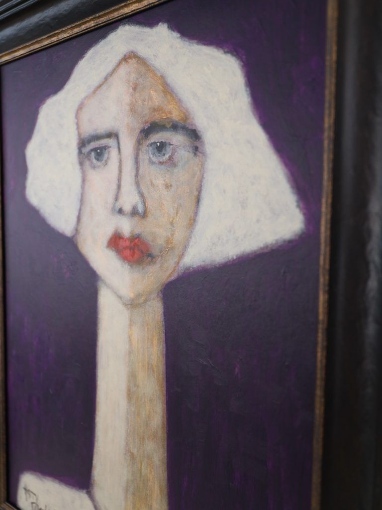 photo vinterior Harry Charles Tim Neo Expressionist Painting ‘Kate At The Show’ From The 'Longhead' Series, 2026