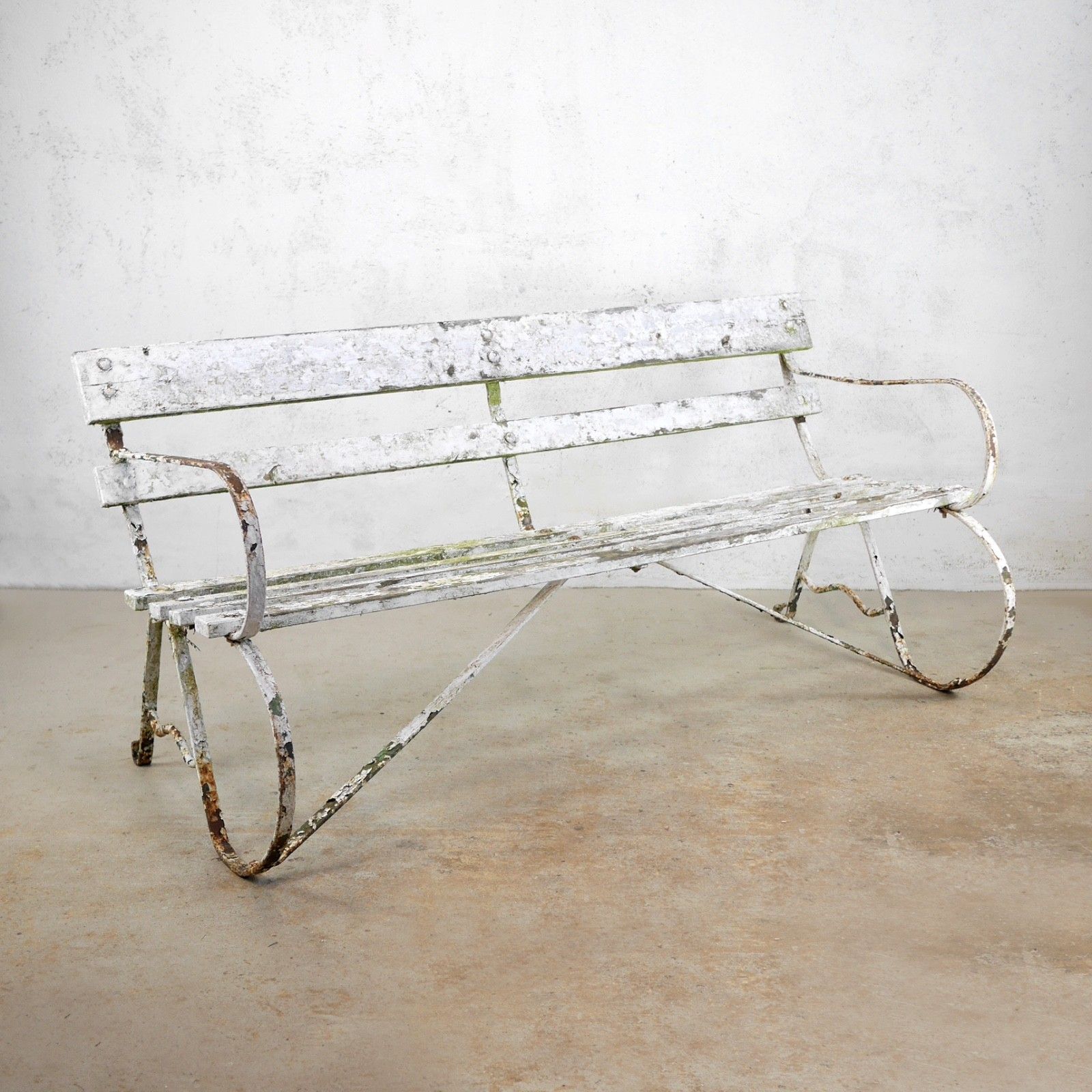 Antique Victorian Wrought Strap Iron Weathered Garden Bench #103203 photo Garden Furniture