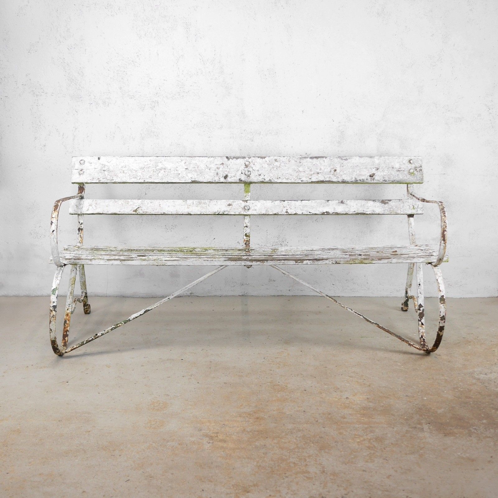 Antique Victorian Wrought Strap Iron Weathered Garden Bench #103203 photo vinterior