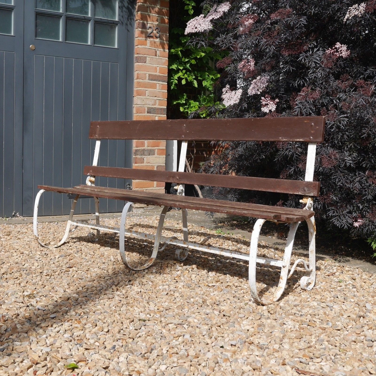 photo vinterior Antique Wrought Strap Iron Weathered Garden Bench Folding #103207