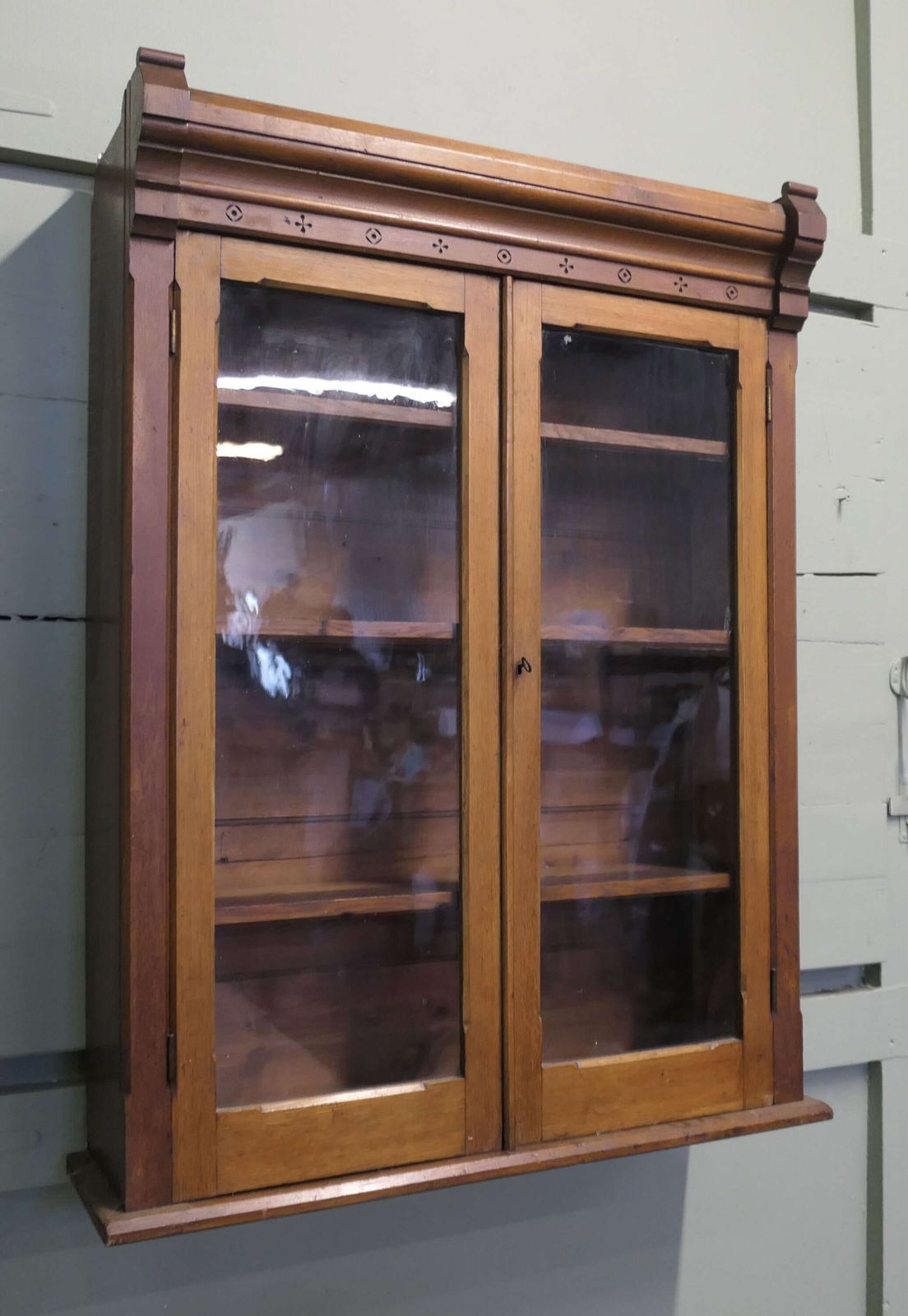 Arts And Crafts Wall Hanging Glazed Cupboard, Bookcase This Is A Very Useful Piece