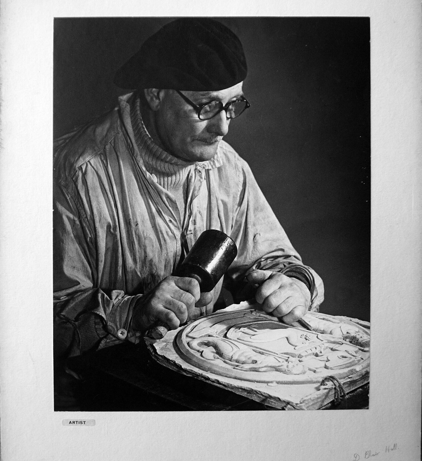1968 Large Black & White Photograph 'Artist' Portrait With Original Exhibition Label Signed & Dated Fine Art Print photo furniture