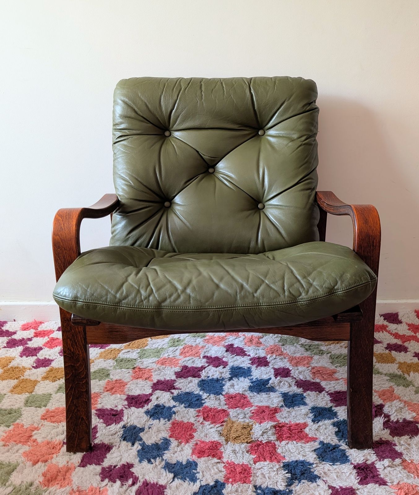 Mid Century Danish Set Of 2 Lounge Chairs With Foot Stool, 1970s photo for sale