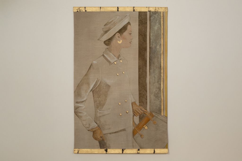 Painted Canvas Depicting A Woman From The 1950s. Contemporary Work. photo furniture