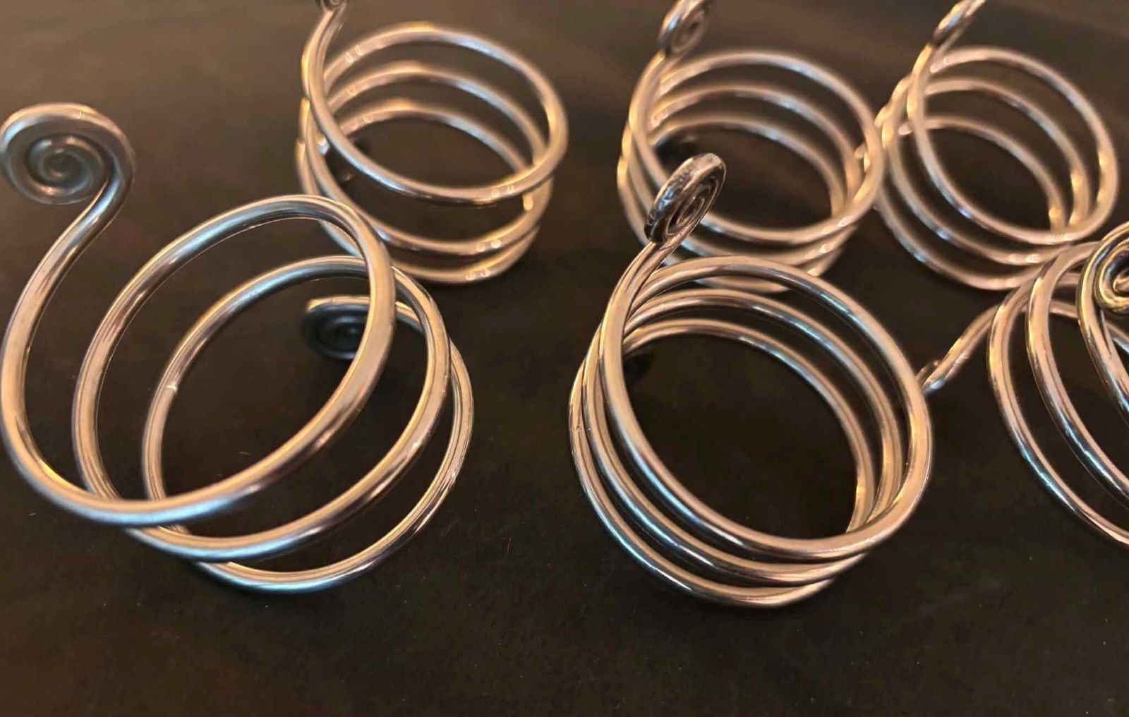 Set Of 6 Twisted Metal Napkin Rings, Forged French Table Decor, Spiral Metal Napkin Holders, Rustic Brutalist Modern Table Setting photo for sale