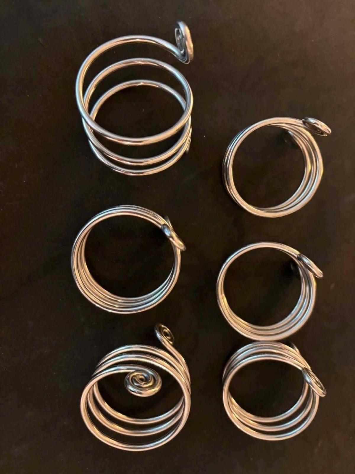 photo vinterior Set Of 6 Twisted Metal Napkin Rings, Forged French Table Decor, Spiral Metal Napkin Holders, Rustic Brutalist Modern Table Setting