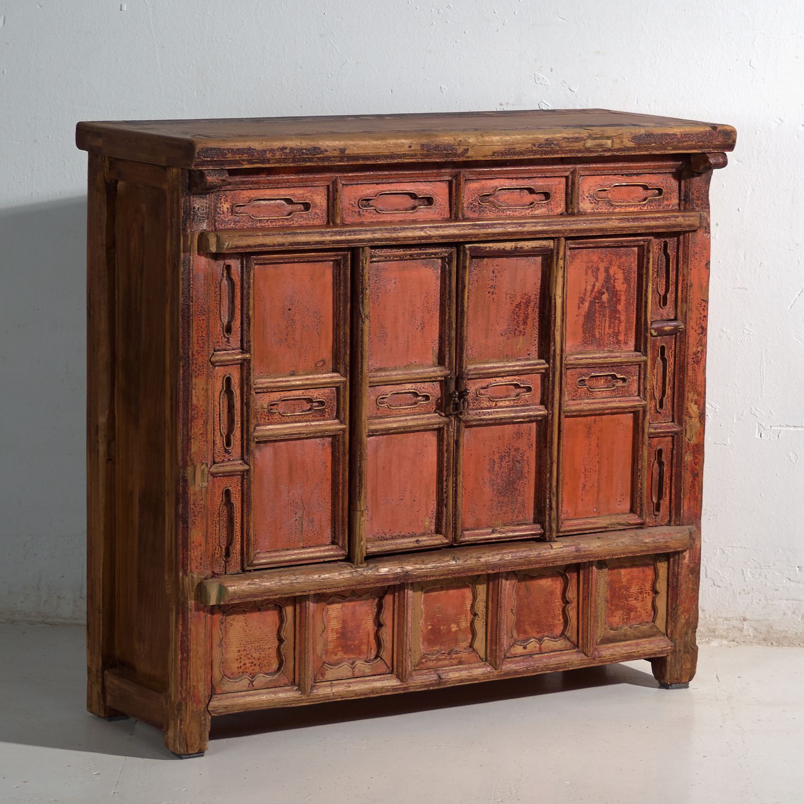 Shanxi Pine Sideboard With Original Red Painted Finish And Four Drawers – China, Circa 1930