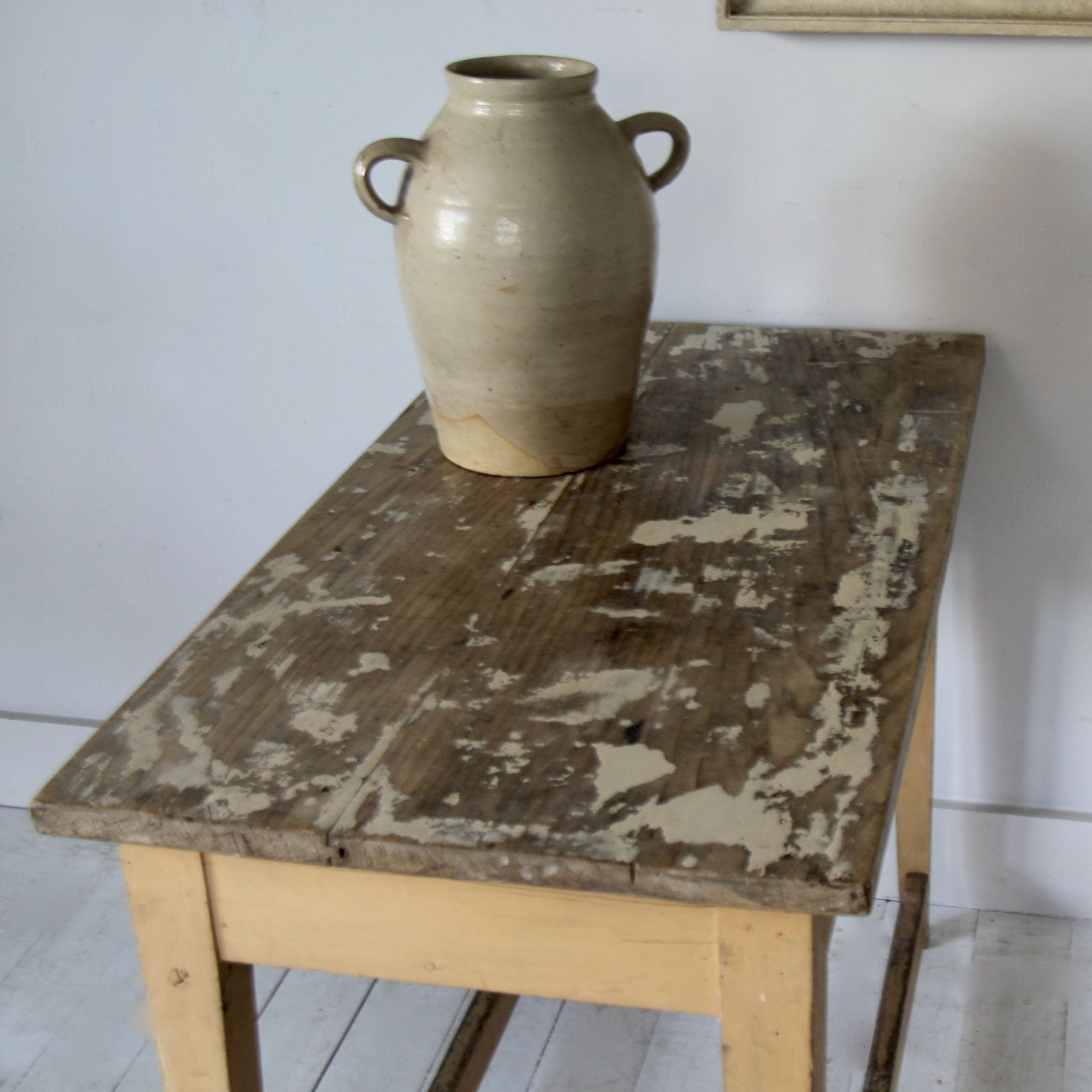 Antique French Table With Stretchers In Original Paint photo for sale