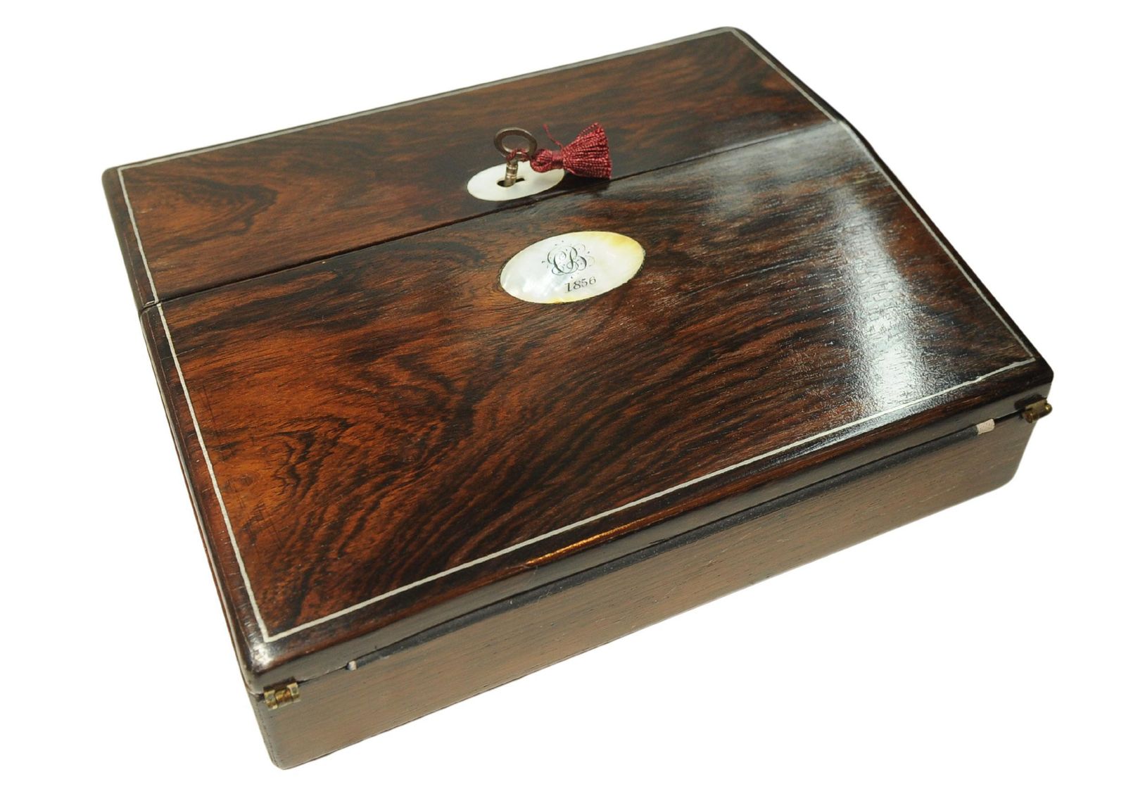 1500.0 19th Century Rosewood Writing Slope Decorated With Beautiful Inlay Throughout photo