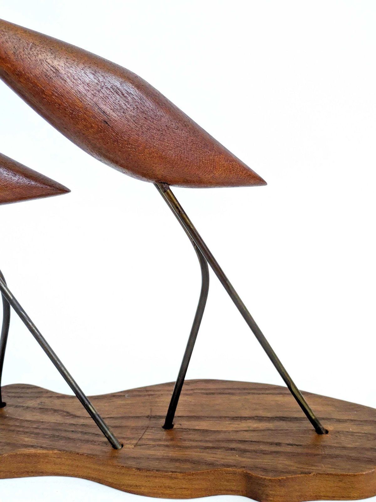photo vinterior Midcentury Teak Crane Sculptures Danish Modernist Wood Birds On Stand Decor 1960
