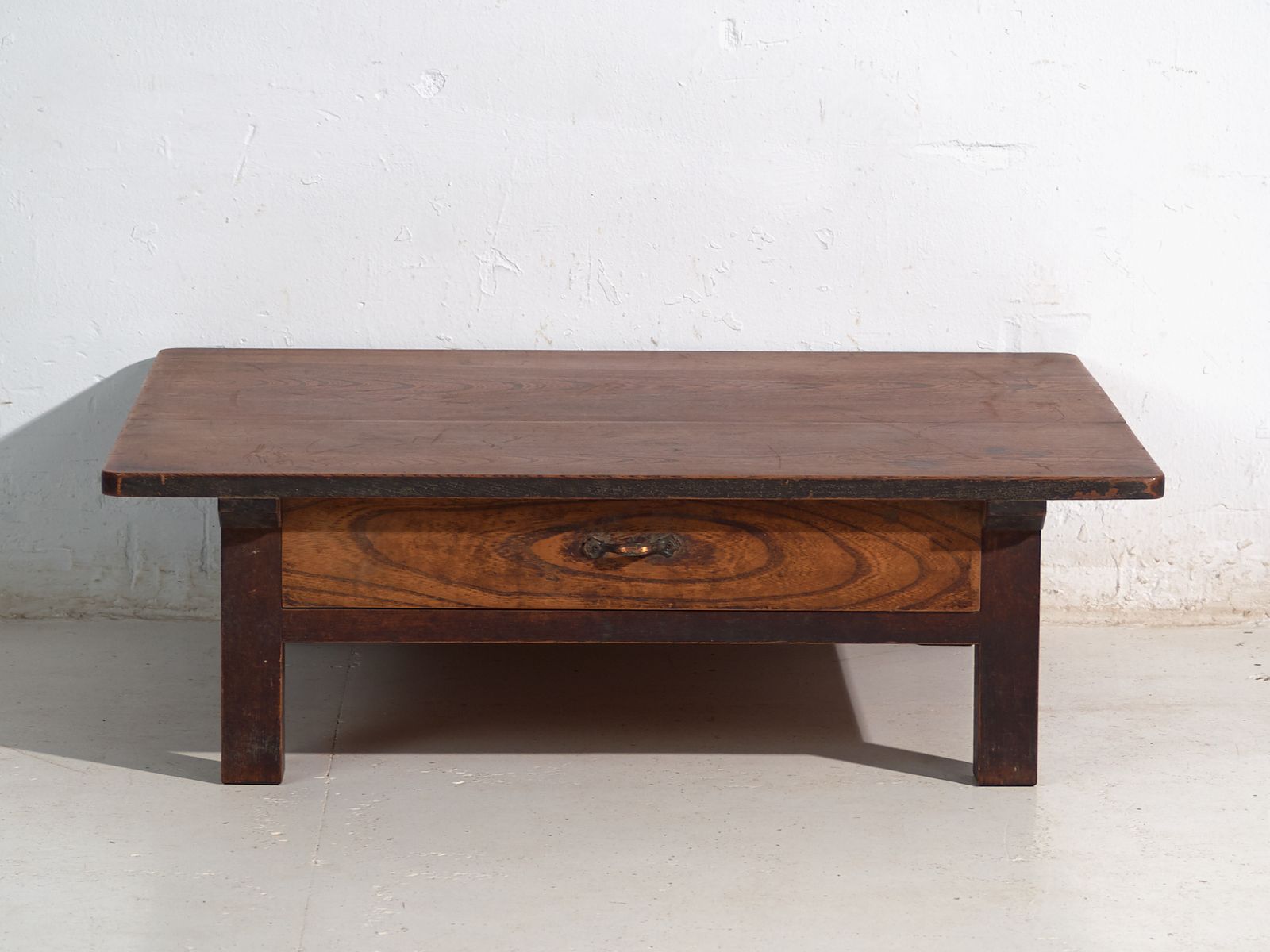 Antique Japanese Low Table With Pass Through Drawer In Keyaki – Japan, Circa 1920 photo vinterior