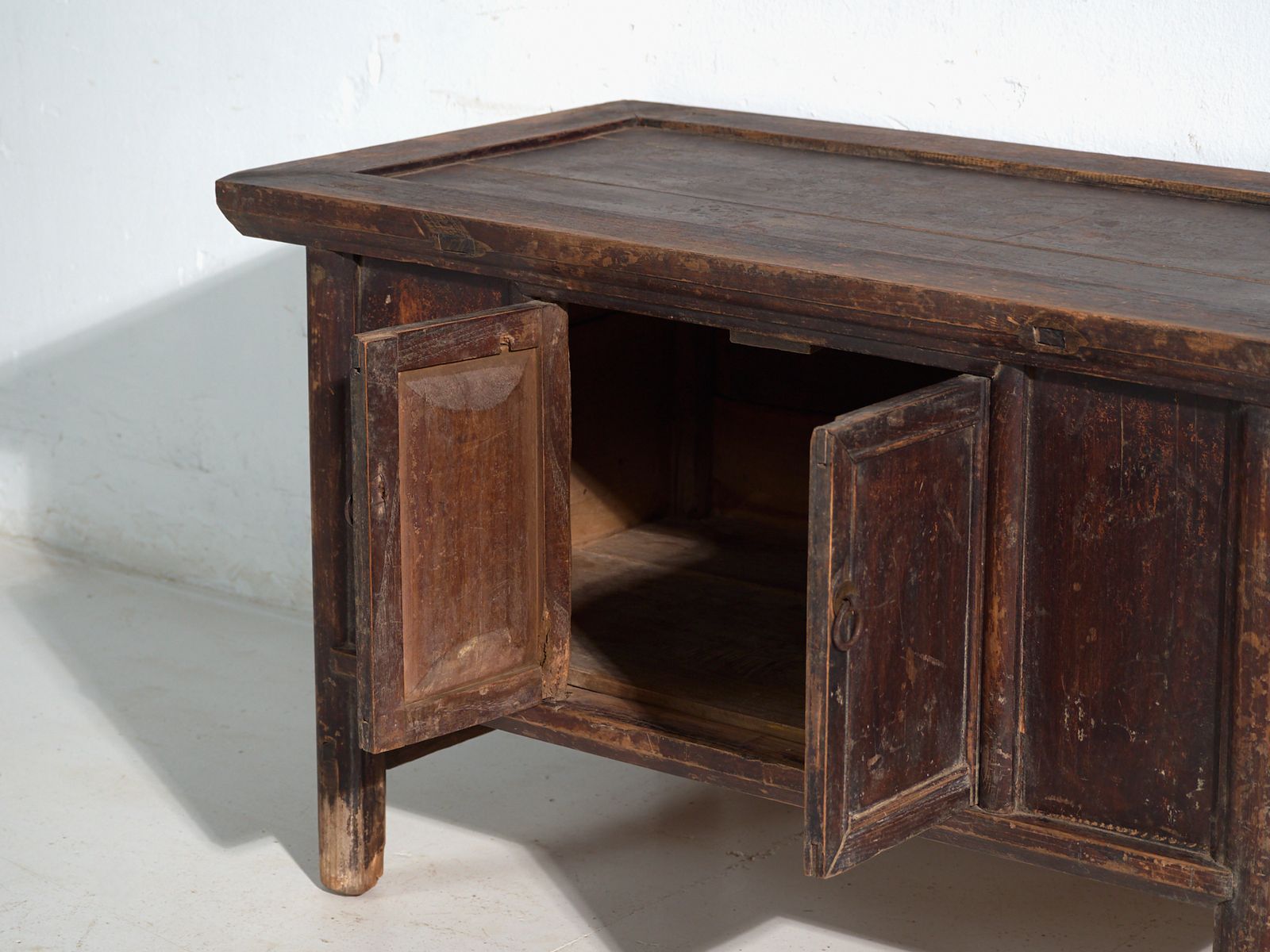 Antique Chinese Low Altar Cabinet With Two Doors And Dark Patina – China, Circa 1900 photo vintage