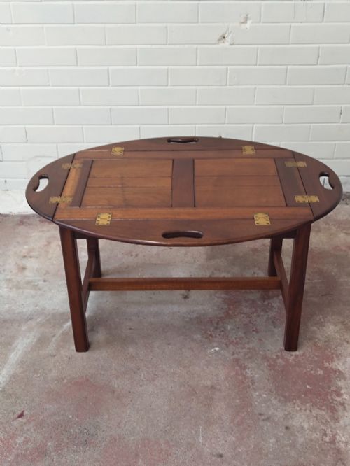 Antique Campaign Mahogany Butlers Tray On Stand photo for sale