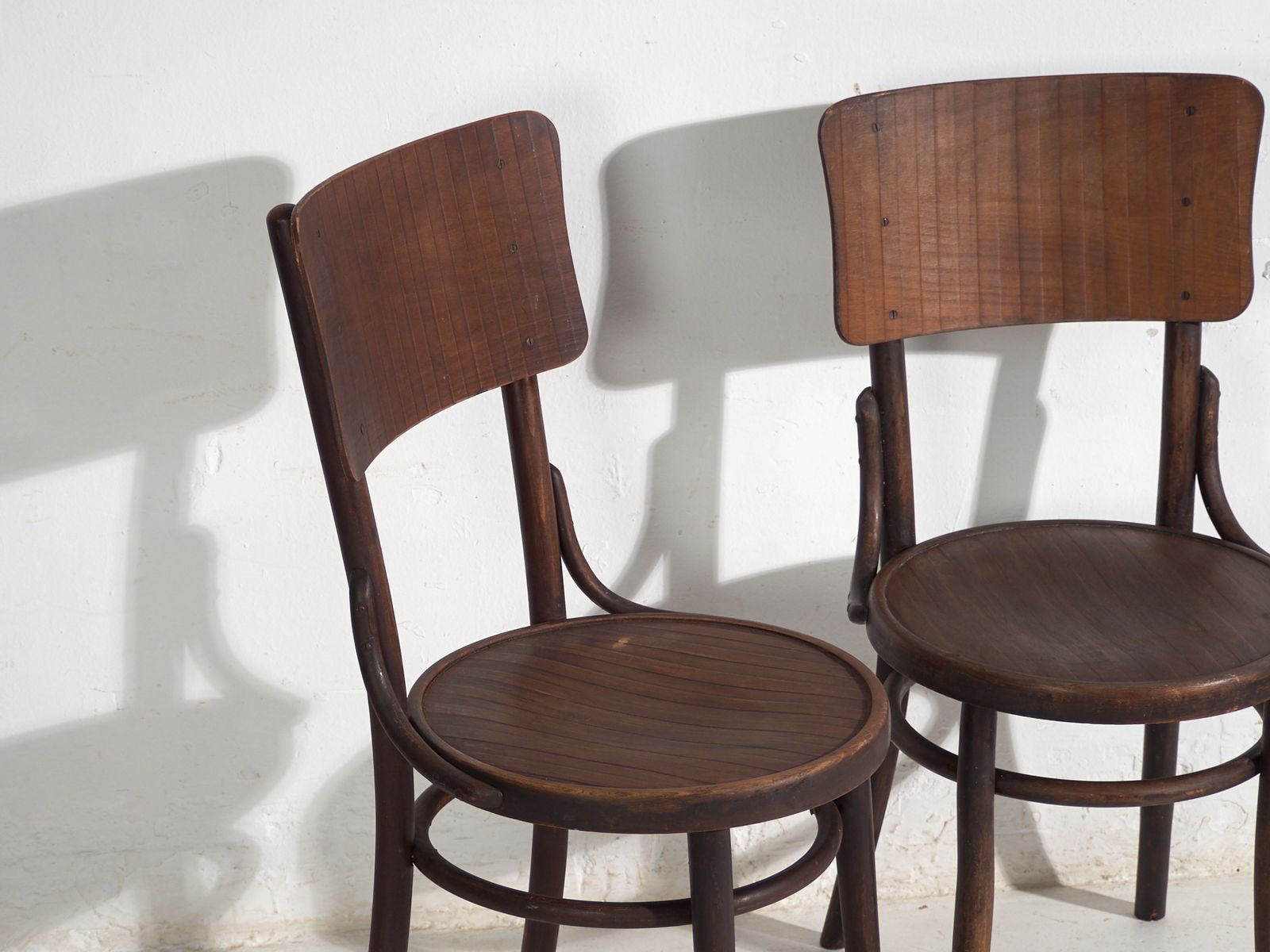 Pair Of Thonet Style Bentwood Chairs With Curved Board Back – Central Europe, Circa 1920 photo furniture
