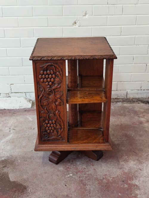 Antique Victorian Carved Golden Oak Revolving Bookcase photo furniture