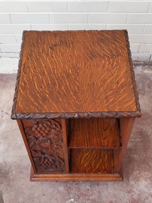 Antique Victorian Carved Golden Oak Revolving Bookcase photo 475.0