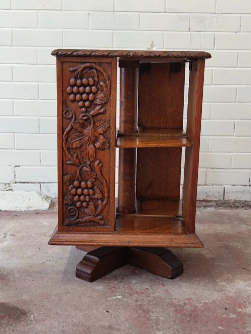 475.0 Antique Victorian Carved Golden Oak Revolving Bookcase photo