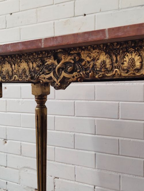 Diminutive Vintage French Giltwood Marble Top Console Side Table photo 375.0