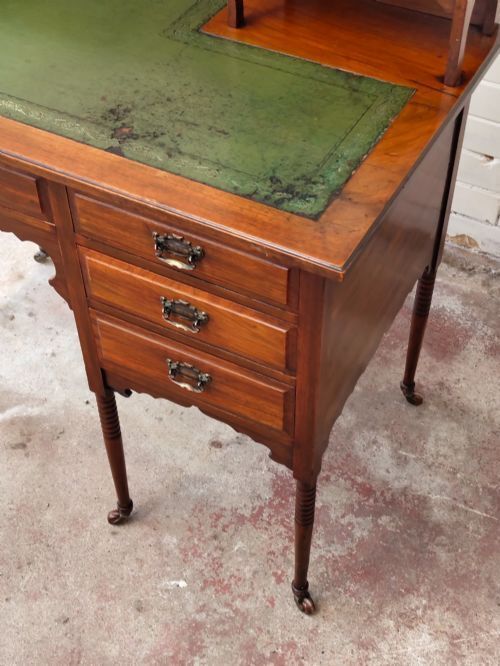 Antique Edwardian Mahogany Inlaid & Leather Ladies Writing Desk photo Furniture