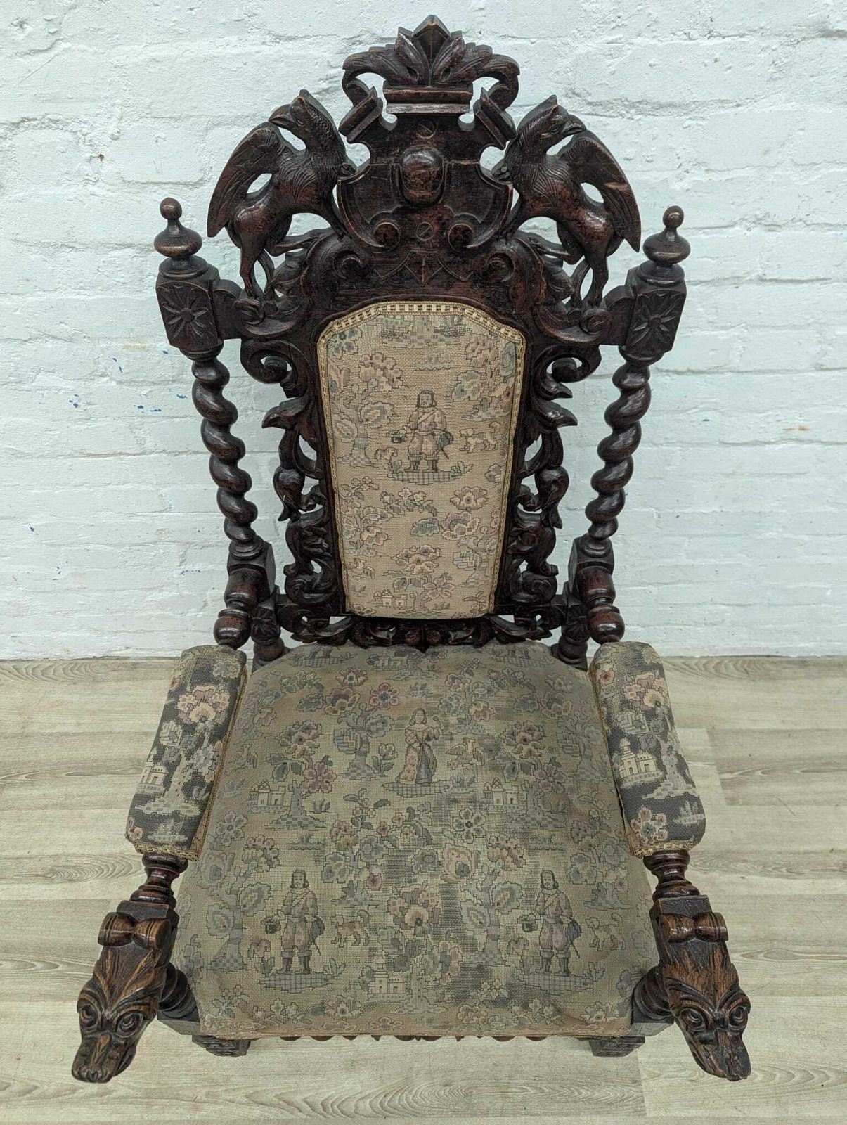 19th Century French Renaissance Carved Oak Armchair photo 325.0