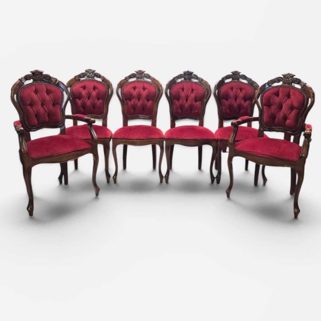 Vintage Victorian Style Dining Chairs / Set Of 6 / Carver & Side Chairs / C1970 photo furniture