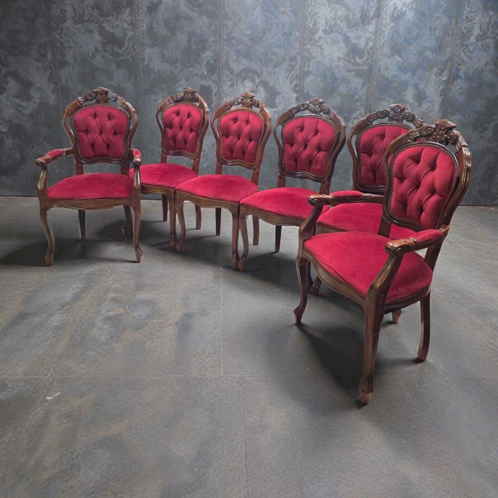 Vintage Victorian Style Dining Chairs / Set Of 6 / Carver & Side Chairs / C1970 photo Furniture