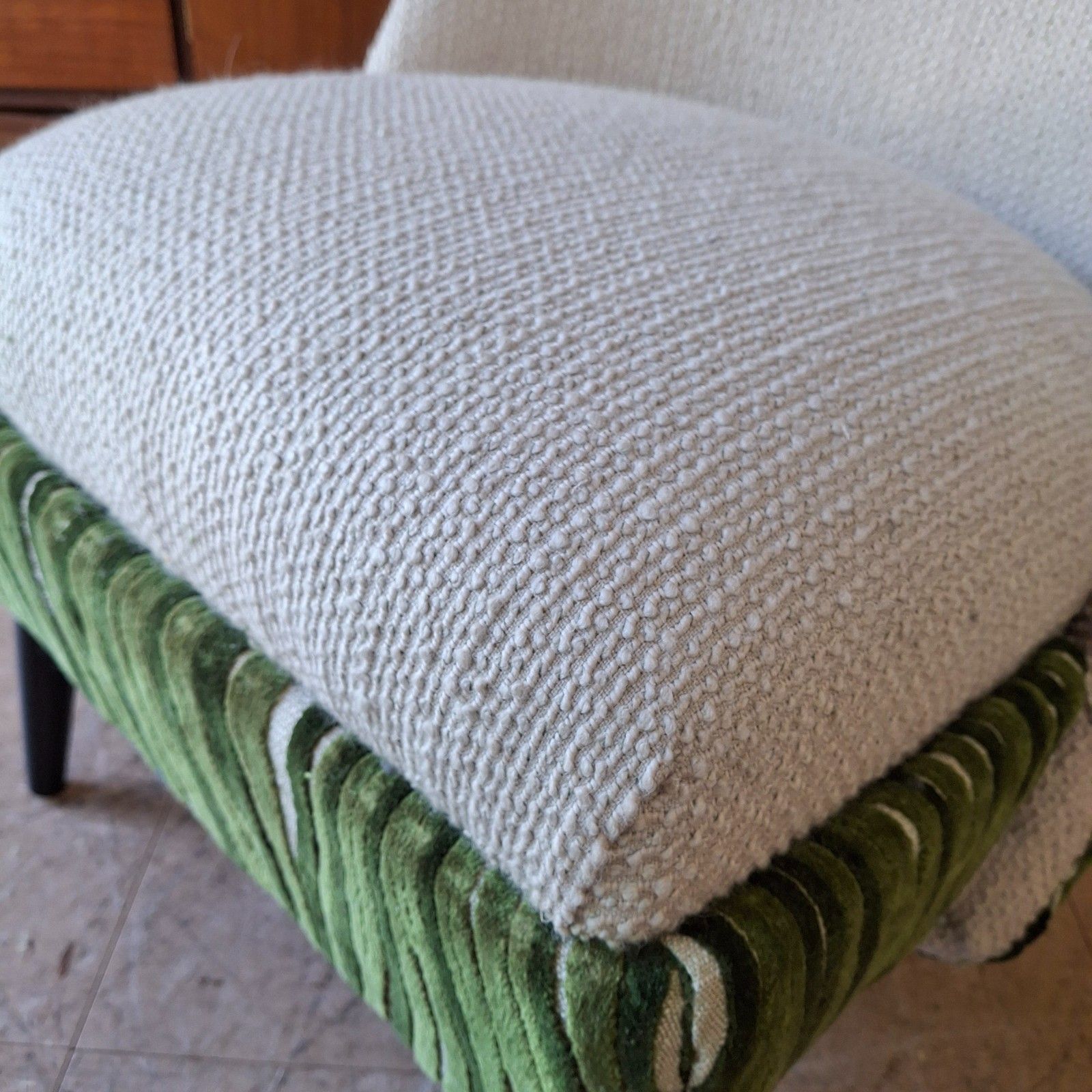 Fab Vintage Reworked Lloyd Loom Chair Stone Boucle & Green H Holland Cut Velvet photo 295.0