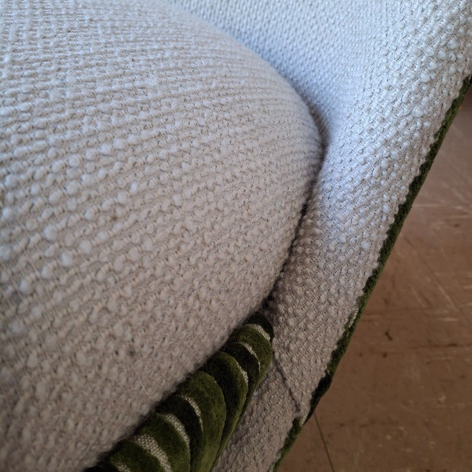 Fab Vintage Reworked Lloyd Loom Chair Stone Boucle & Green H Holland Cut Velvet photo vinterior