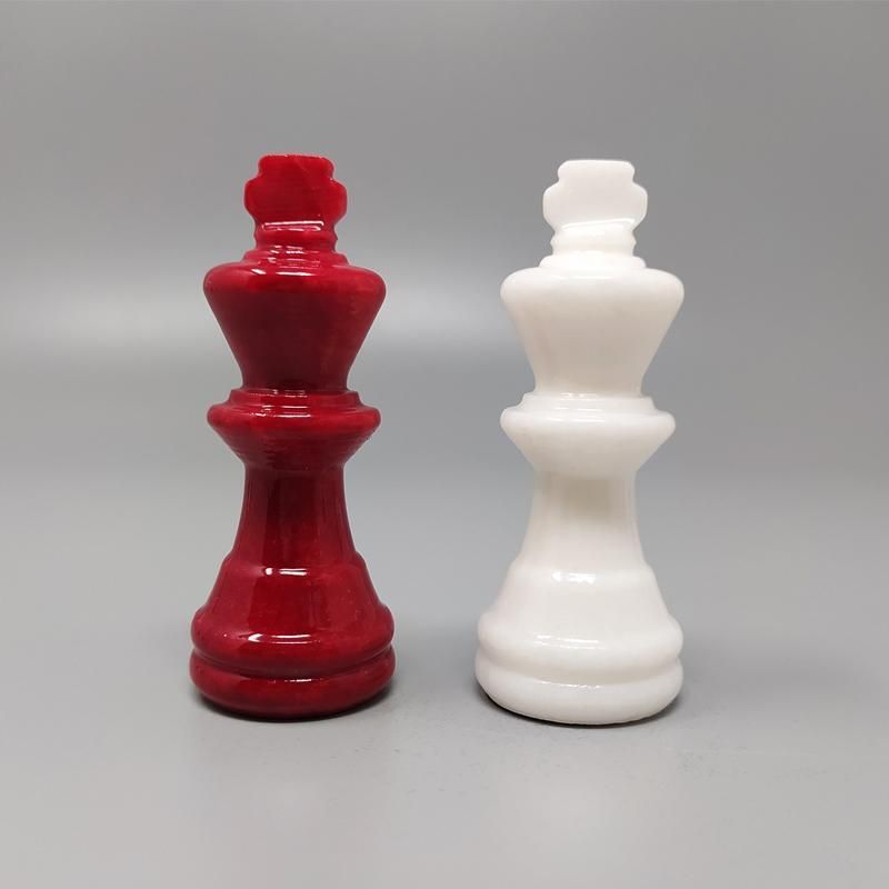 1970s Italian Volterra Alabaster Chess Set – Rare In Red & White. Made In Italy photo buy