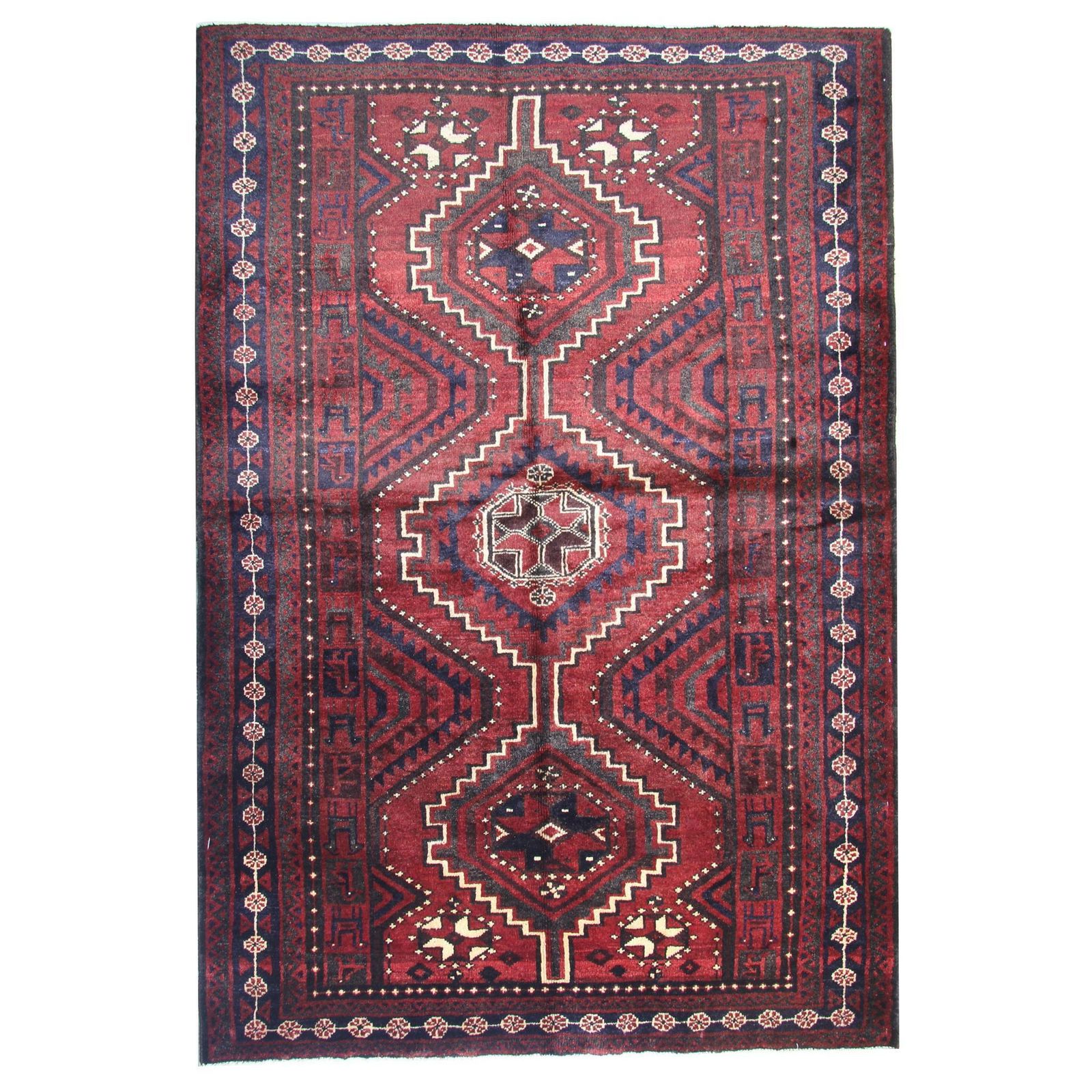 Oriental Afghan Carpet, Traditional Red Wool Area Rug Handwoven