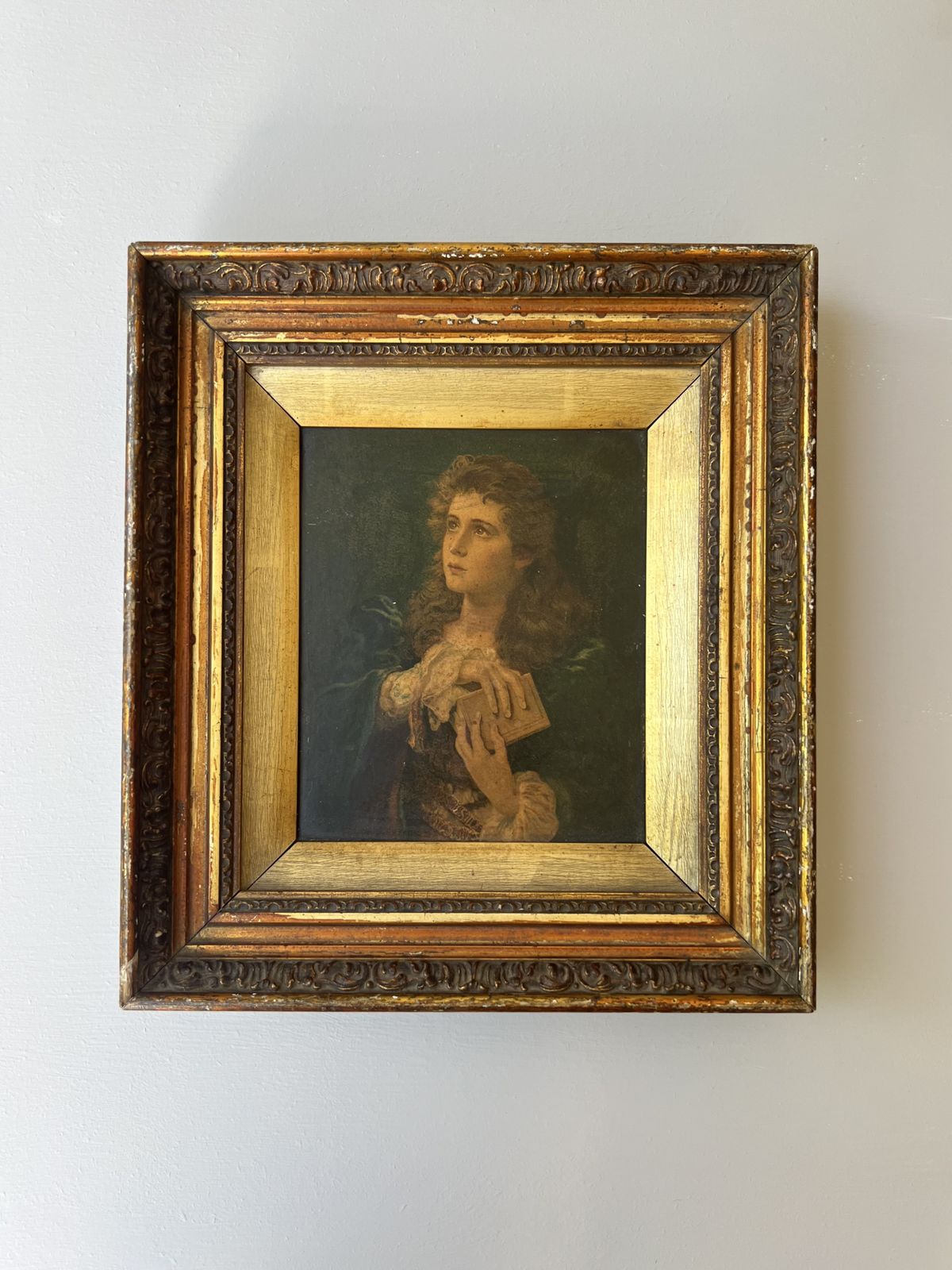 Victorian Framed Portrait Of A Young Lady With Ornate Wooden Frame photo furniture