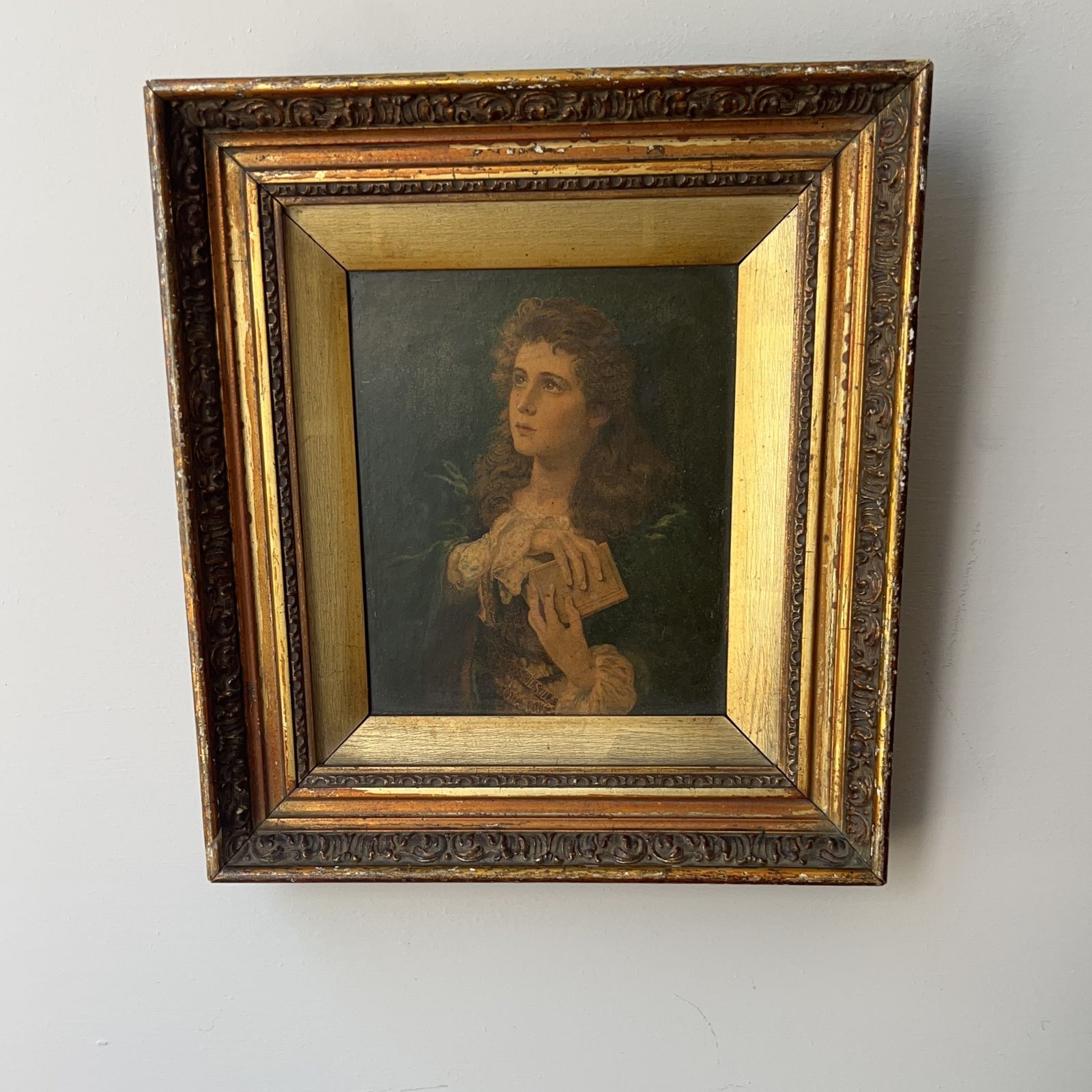 Victorian Framed Portrait Of A Young Lady With Ornate Wooden Frame photo 150.0