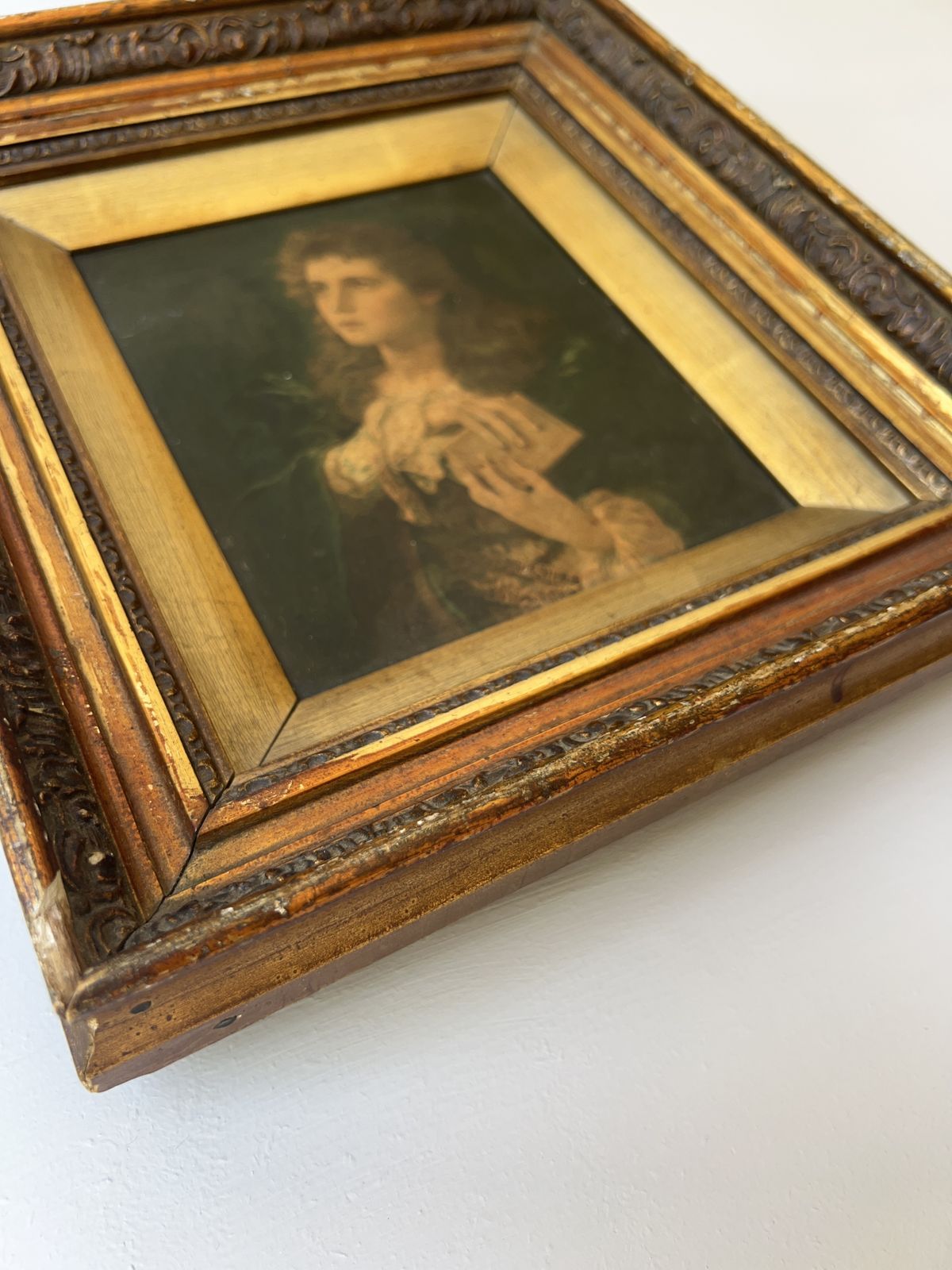 Victorian Framed Portrait Of A Young Lady With Ornate Wooden Frame photo buy