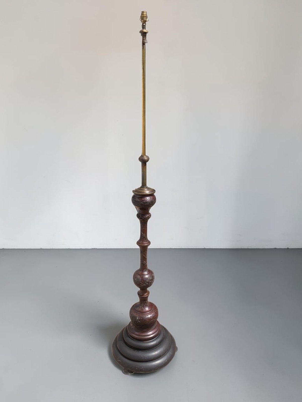 Antique Japanese Meiji Bronze Floor Lamp Base Oriental Dragon Turtle Light C1890